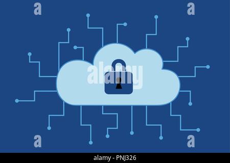 cloud computer storage with lock safety concept symbol on blue background vector illustration EPS10 Stock Vector