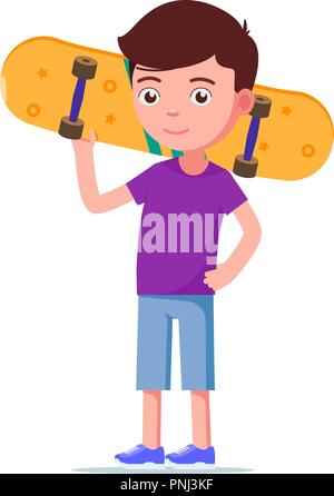 Vector illustration cute boy with a skateboard Stock Vector