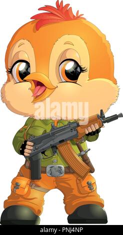 military bird with gun on white background Stock Vector