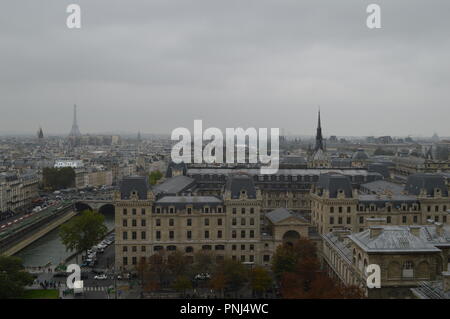 View on Paris from tower of Notre Dame Cthedral Stock Photo