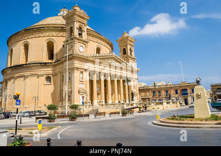 Basilica of the Assumption of Our Lady commonly known as the Rotunda of Mosta or Mosta Dome in Mosta on the Mediterranean island of Malta. Stock Photo