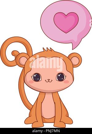 cute baby monkey speech bubble love vector illustration Stock Vector