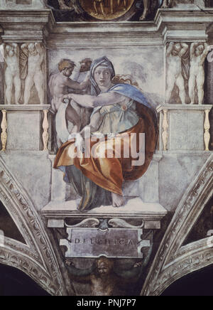 LA SIBILA DELPHICA ANTES DE LA RESTAURACION - SIGLO XVI - RENACIMIENTO ITALIANO. Author: Michelangelo. Location: MUSEOS VATICANOS-CAPILLA SIXTINA. VATICANO. Stock Photo