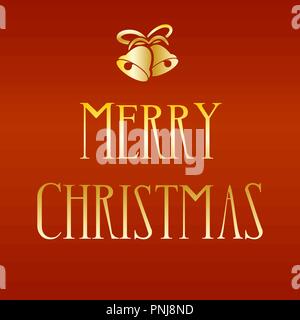 Golden Merry Christmas on a red background with bells, vector illustration Stock Vector