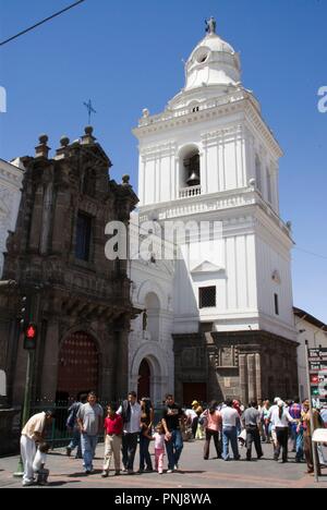 Ecuador.Quito.Historical center.Church of San Agustin ( XVI century). Front and belfry. . Stock Photo