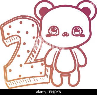 cute bear cartoon with two number decoration neon vector illustration Stock Vector