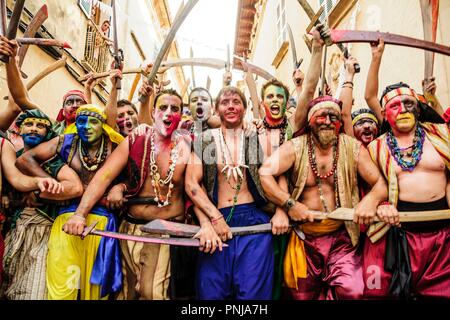 Preludio de la batalla. Moros y cristianos. Pollença. Sierra de Tramuntana. Mallorca. Islas Baleares. Spain. Stock Photo