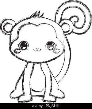 Cute Cartoon Drawing Of A Monkey Sitting Vector Illustration Of Chimpanzee Stretching His Head And Smiling With Eyes Closed Isolated On White Stock Vector Image Art Alamy