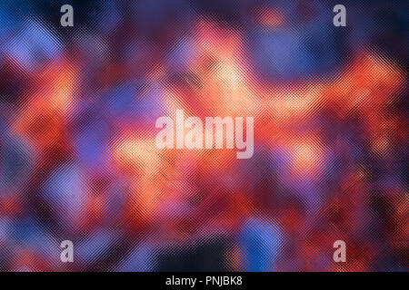 Blurred glowing hot coals and ash with glass screen effect, bright abstract background Stock Photo