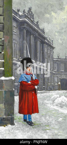 Fischer  Paul Gustave - a Royal Guardsman on Guard at Amalienborg Palace on a Winter Day Stock Photo