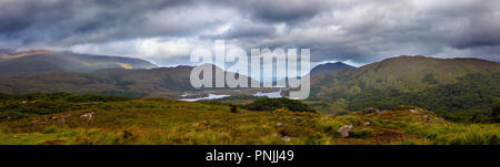 The panoramic view from Ladies View in the beautiful Killarney National Park in County Kerry, Republic of Ireland. Stock Photo