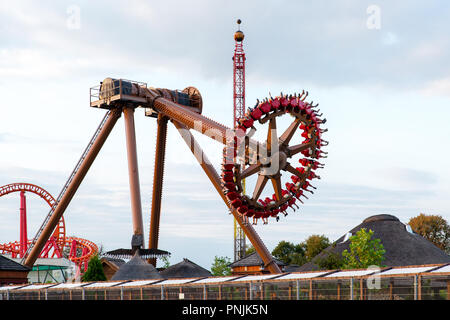 Spinning wheel at Energylandia the largest amusement park in Poland with the biggest roller coaster in Europe located in Zator in Lesser Poland Stock Photo