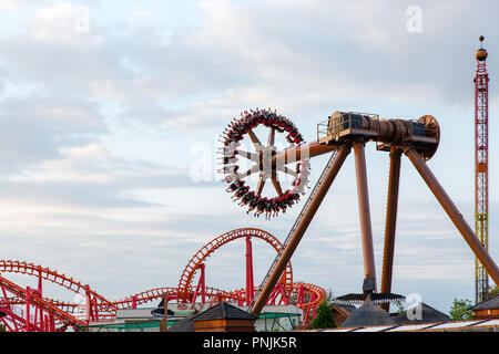 Spinning wheel at Energylandia the largest amusement park in Poland with the biggest roller coaster in Europe located in Zator in Lesser Poland Stock Photo