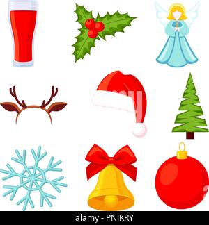 9 colorful cartoon christmas elements set Stock Vector