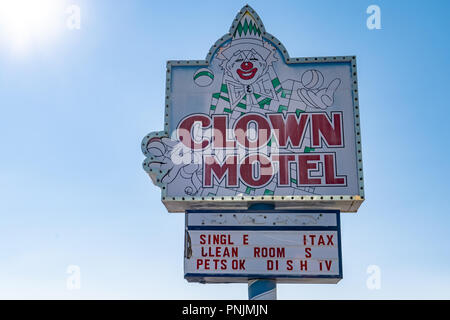 Clown Motel sign in Tonopah Nevada, is a kitschy roadside attraction Stock Photo