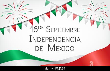 Announcement about day of independence of Mexico with flags Stock Vector