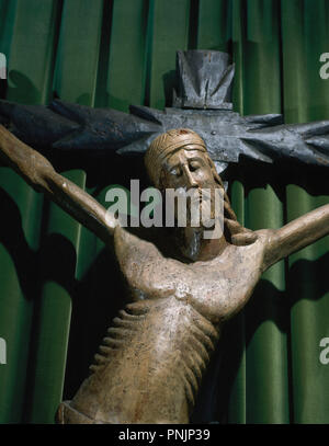 Christ on the cross. Detail. XIII-XIV centuries. Mares Museum. Barcelona. Catalonia. Spain. Stock Photo