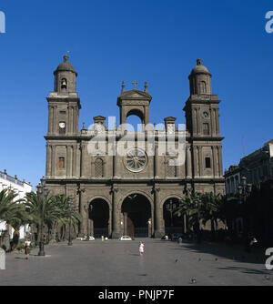 Spain. Canary Islands. Las Palmas de Gran Canaria. Santa Ana Cathedral.16th century. Reformed between 18th and 19th centuries. Neoclassicist facade. Stock Photo