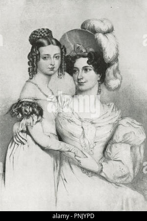 Princess Victoria with her mother, the Duchess of Kent in 1834.  The future Queen Victoria aged about 15 Stock Photo