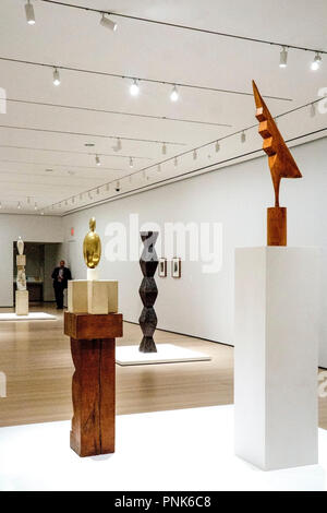 4 works of sculpture by Constantin Brancusi displayed in small elegant 2018 exhibition closing February 18 2019 from holdings Museum of Modern Art Stock Photo