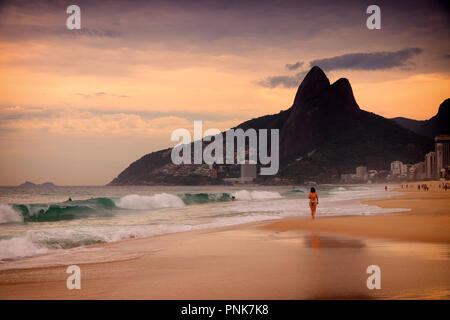Ipanema Beach at Sunset - Rio de Janeiro ( Brazil ) Stock Photo