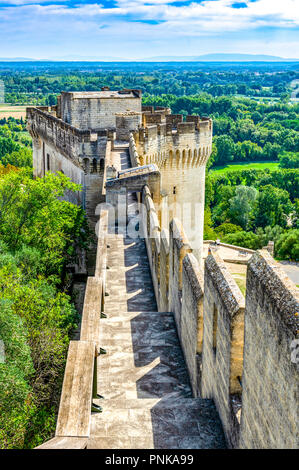 France. Gard (30). Villeneuve-Les-Avignon. The ramparts of Fort St. Andrew. Sponsored by Philippe le Bel at the end of the 13th century, the work was Stock Photo