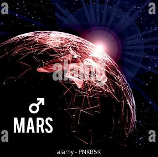 The planet Mars. Vector illustration. Mars in astrology symbolizes vigor, courage, determination. Stock Vector