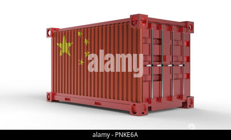 3d rendering of a shipping cargo container with China flag isolated on white background Stock Photo