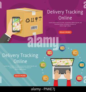 Delivery online tracking two horizontal background web banners flat vector illustration Stock Vector