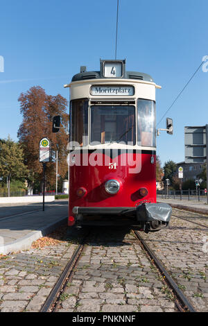 Naumburg, Germany - September 15, 2018: View of a tram from type Reko in Naumburg, Germany. Stock Photo