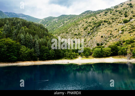 Reflections in the lake of San Domenico in the Gorges of Sagittarius (Italy) Stock Photo