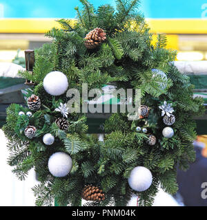 Christmas wreath made from natural pine tree Stock Photo