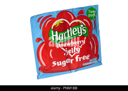 A twin pack sachets of Hartley's sugar free Strawberry Jelly isolated on a white background Stock Photo