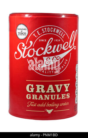 A tub of T.E. Stockwell & Co Gravy Granulles isolated on a white background exclusively at Tesco.  Just add boiling water Stock Photo