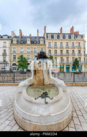 DIJON, FRANCE - AUGUST 10, 2017: Fountain in the Darcy square in Dijon, Burgundy Stock Photo