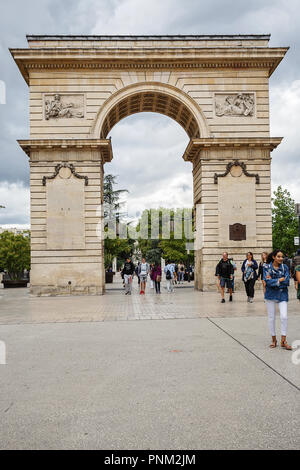 DIJON, FRANCE - AUGUST 10, 2017: Darcy square and the arch of Port Guillaume Stock Photo