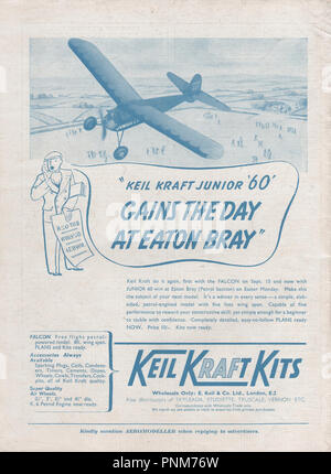 Vintage advert for Keil Kraft model airplanes on the back cover of the Aeromodeller magazine dated October 1946 showing various model kits. Keil Kraft ended in the 1970s but models and plans are still available. Stock Photo