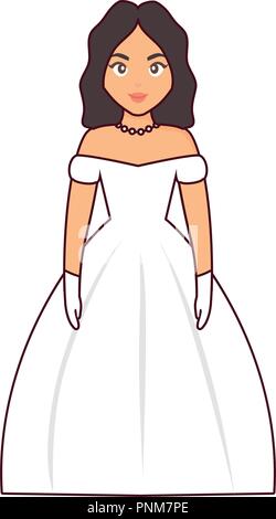 cartoon bride wearing wedding dress over white background vector