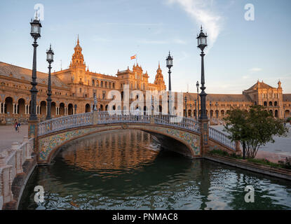 Plaza de España at dusk, Sevilla, Spain Stock Photo