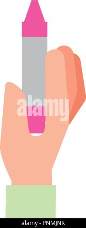 hand holding crayon pen color Stock Vector