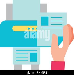 hand holding paper copy printer machine Stock Vector