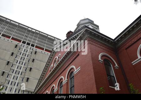 The Middlesex County Court Complex featuring Federal period work by Charles Bulfinch to 20th century Brutalism, Cambridge Massachusetts, U.S.A. Stock Photo