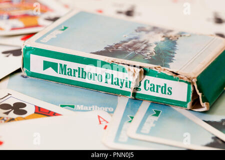 Old Marlboro promotional playing cards (tobacco company promotional playing cards) - USA Stock Photo