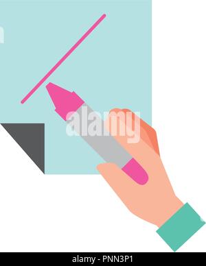 hand holding color crayon paint paper Stock Vector