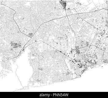 Map of Accra, satellite view, city, Ghana. Streets. Africa Stock Vector