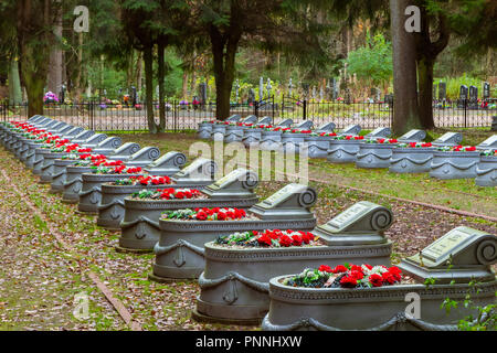 October 2017, - tombstones on military graves of soldiers who died during World War II; Severnoe (Northern) cemetery, Saint-Petersburg, Russia Stock Photo