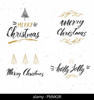 Merry Christmas Calligraphic Letterings Set. Typographic Greetings Design. Calligraphy Lettering for Holiday Greeting. Hand Drawn Lettering Text Vecto Stock Vector