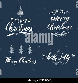 Merry Christmas Calligraphic Letterings Set. Typographic Greetings Design. Calligraphy Lettering for Holiday Greeting. Hand Drawn Lettering Text Vecto Stock Vector