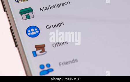 New york, USA - september 21, 2018: Facebook marketplace logo on smartphone screen background close up view Stock Photo