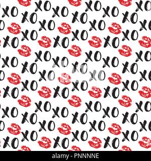 XOXO brush lettering signs seamless pattern, Grunge calligraphiv c